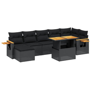 Set Divani da Giardino con Cuscini 8 pz Nero in Polyrattan 3273624