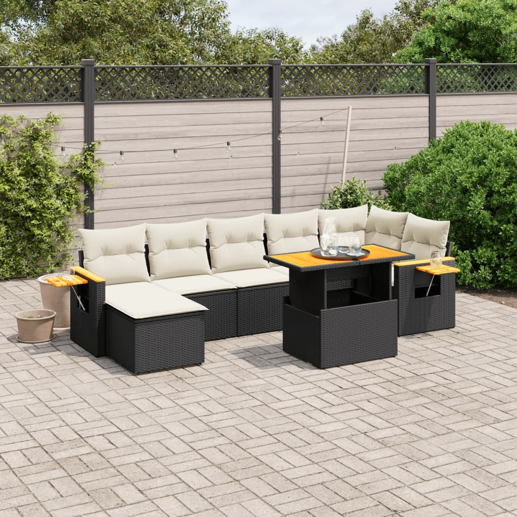 Set Divani da Giardino con Cuscini 8 pz Nero in Polyrattan 3273625