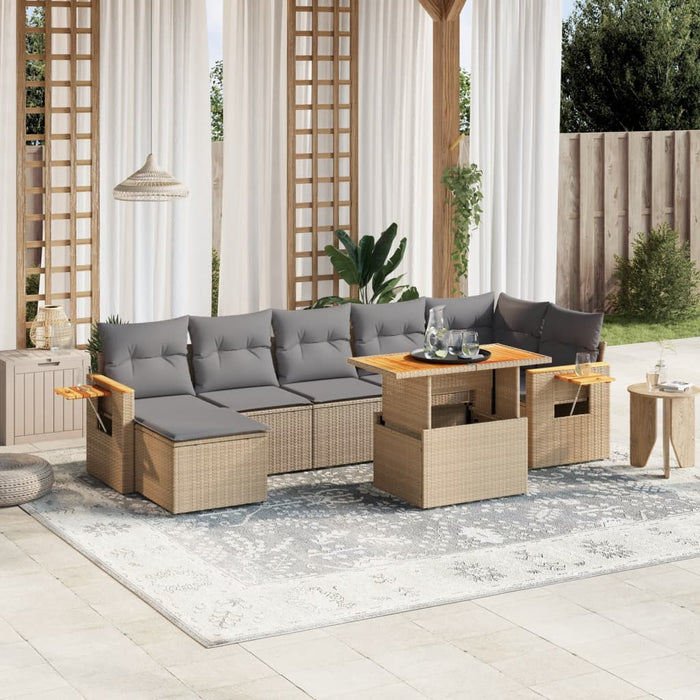 Set Divano da Giardino 8 pz con Cuscini Beige in Polyrattan 3273628