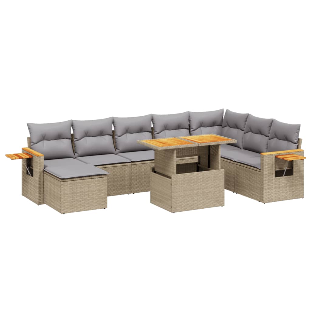 Set Divano da Giardino 8 pz con Cuscini Beige in Polyrattan 3273635