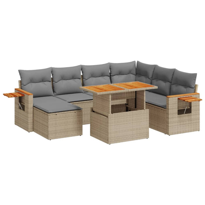 Set Divano da Giardino 8 pz con Cuscini Beige in Polyrattan 3273635