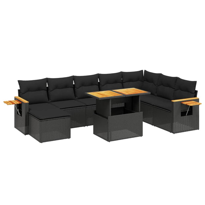 Set Divani da Giardino 9 pz con Cuscini Nero in Polyrattan 3273652