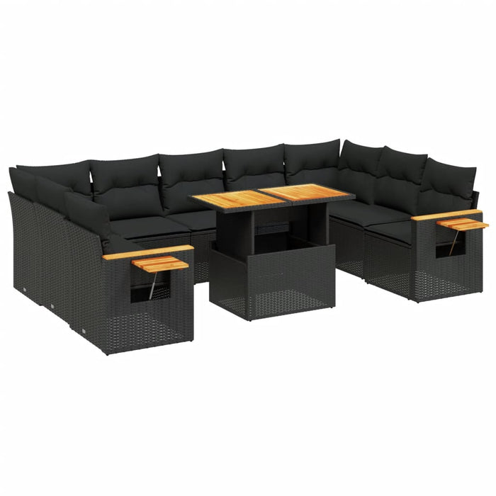 Set Divani da Giardino 10pz con Cuscini in Polyrattan Nero 3273659