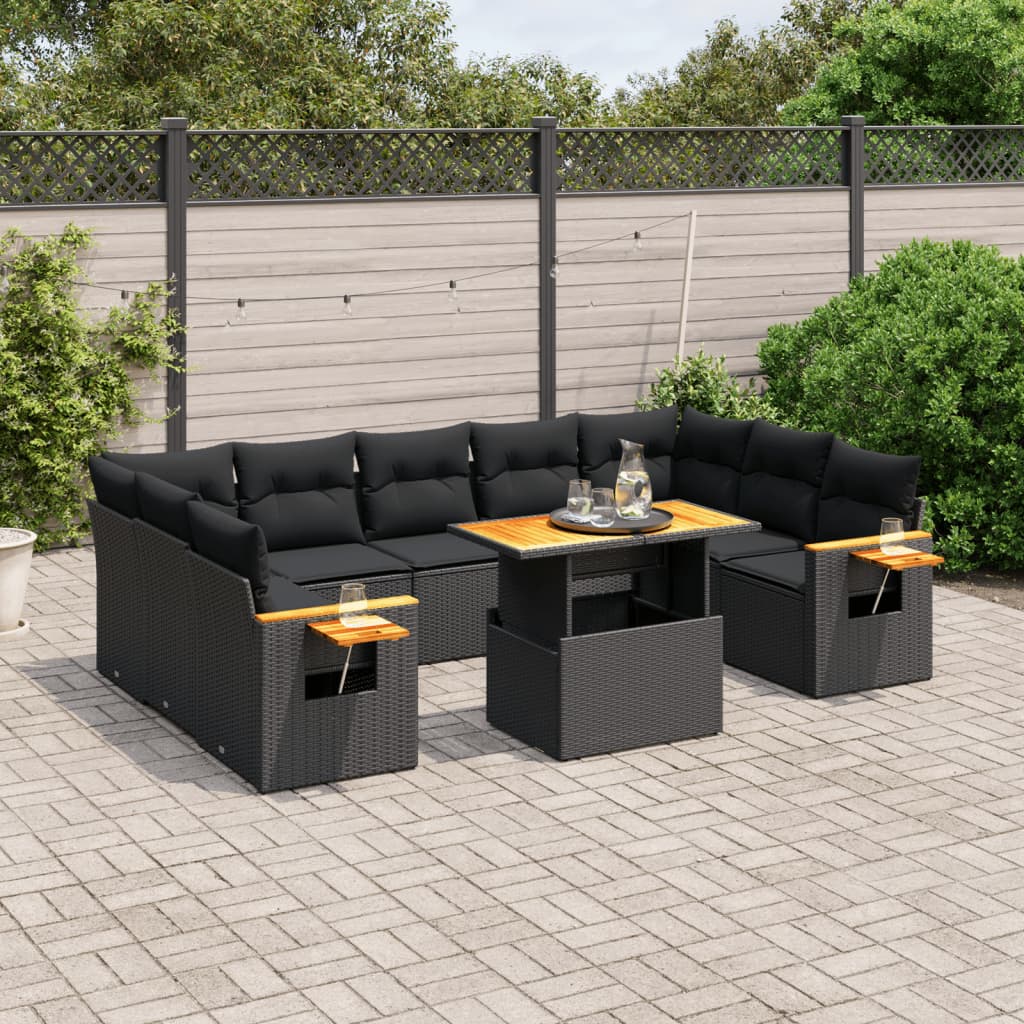 Set Divani da Giardino 10pz con Cuscini in Polyrattan Nero 3273659