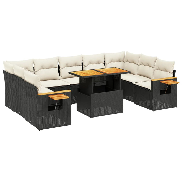 Set Divani da Giardino 10pz con Cuscini in Polyrattan Nero 3273660