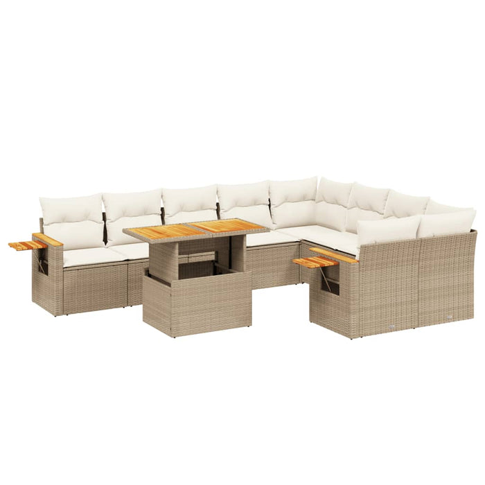 Set Divano da Giardino 10 pz con Cuscini Beige in Polyrattan 3273676