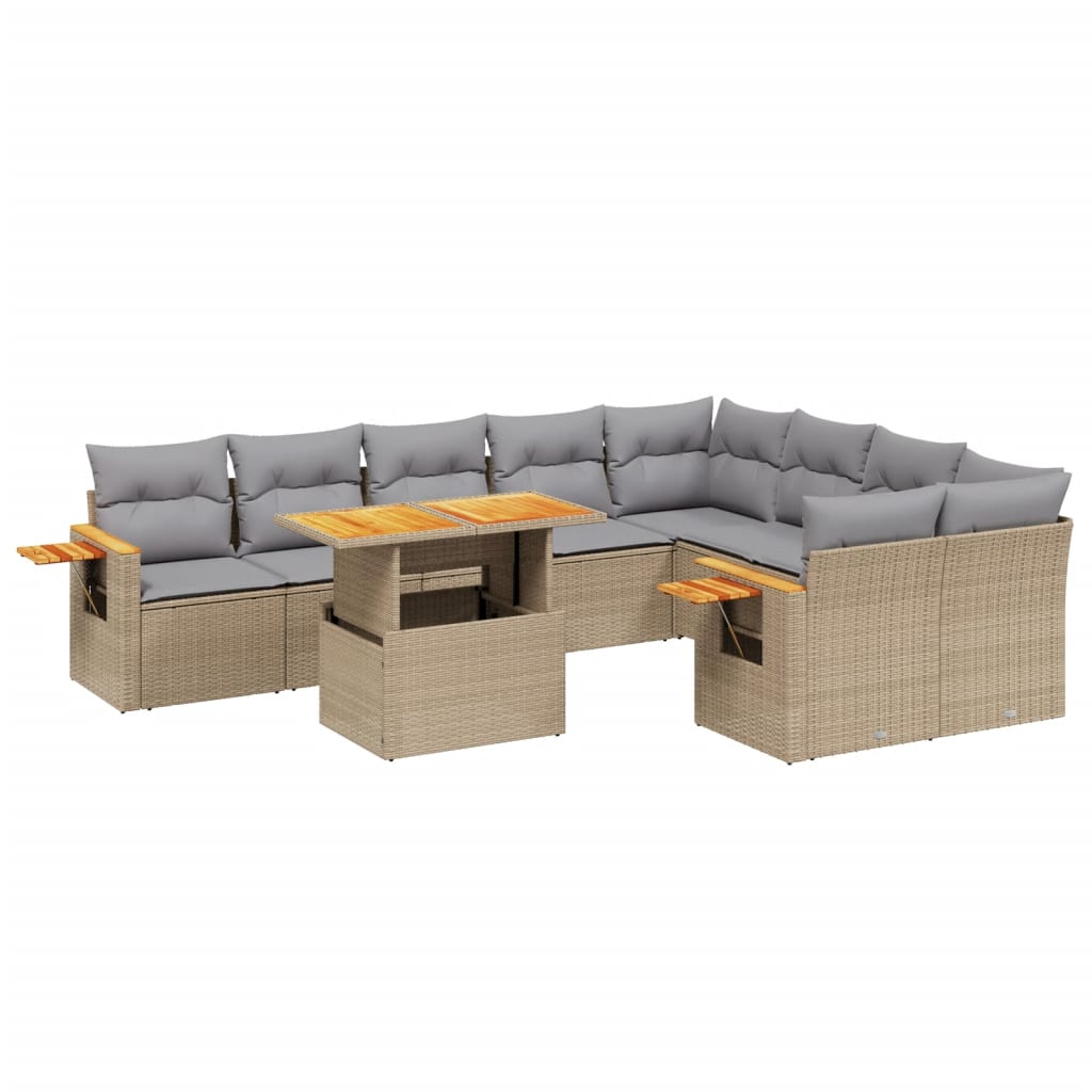 Set Divano da Giardino 10 pz con Cuscini Beige in Polyrattan 3273677