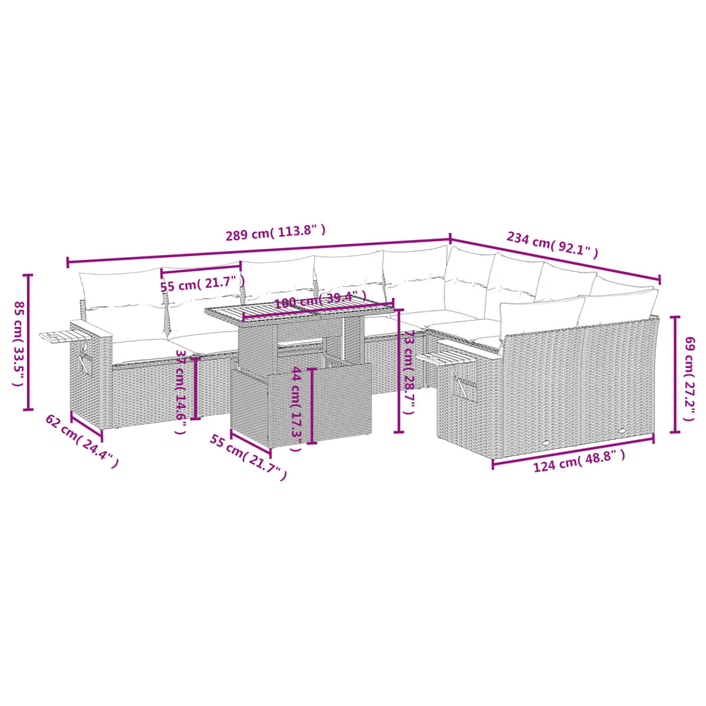 Set Divano da Giardino 10 pz con Cuscini Grigio in Polyrattan 3273678