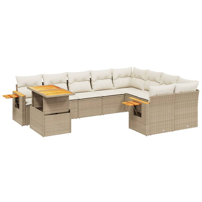 Set Divano da Giardino 10 pz con Cuscini Beige in Polyrattan 3273683