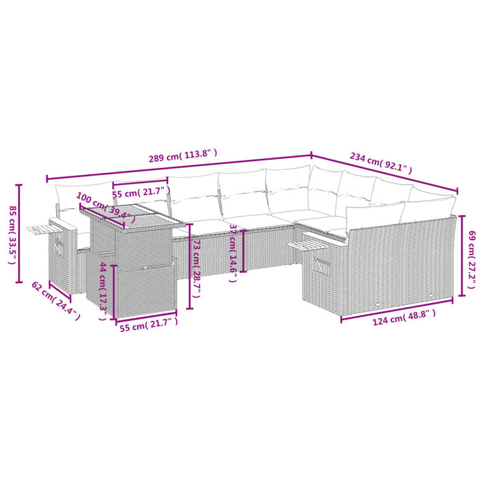 Set Divano da Giardino 10 pz con Cuscini Beige in Polyrattan 3273683