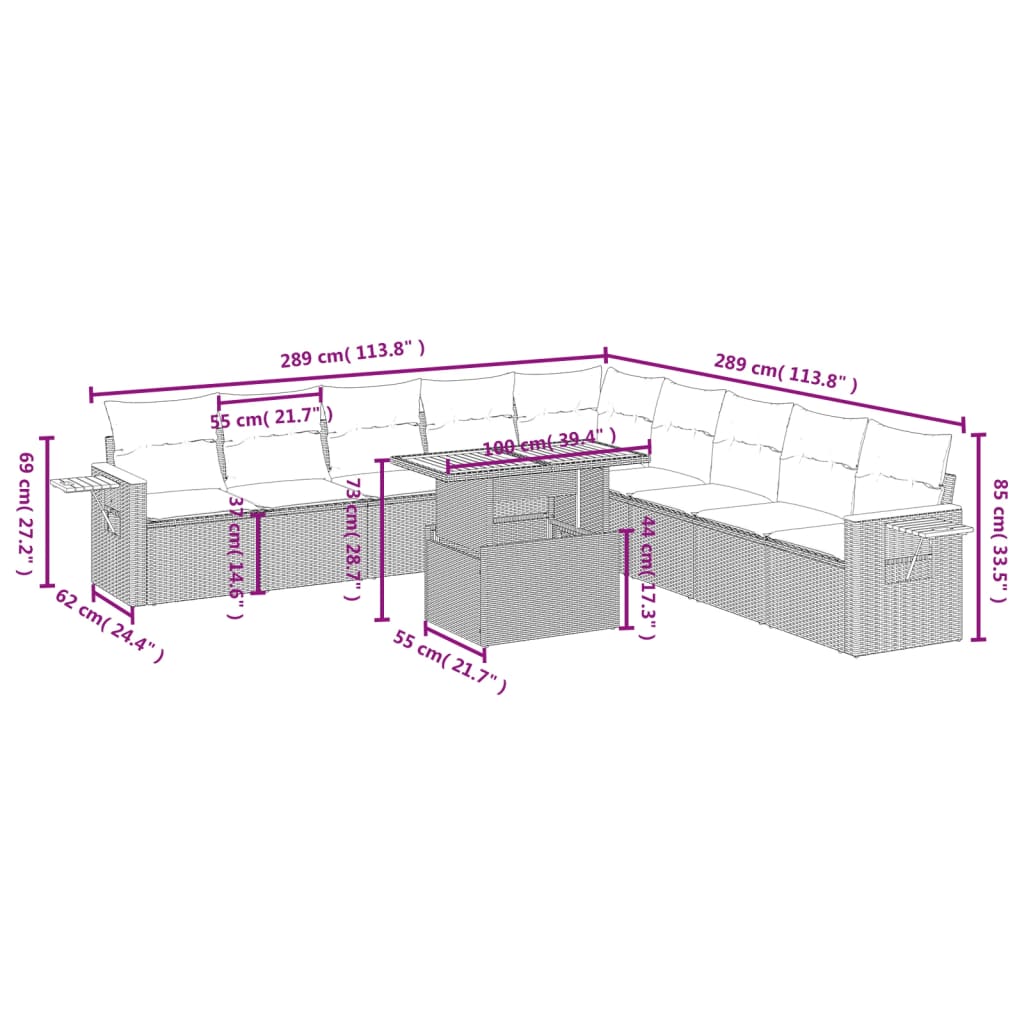 Set Divani da Giardino 11 pz con Cuscini in Polyrattan Nerocod mxl 89028