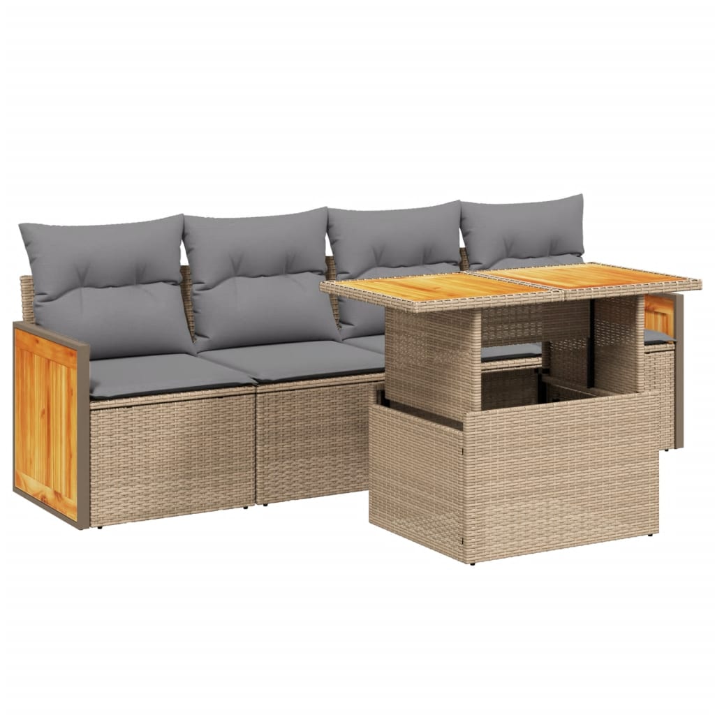 Set Divano da Giardino 5 pz con Cuscini Beige in Polyrattan 3273838