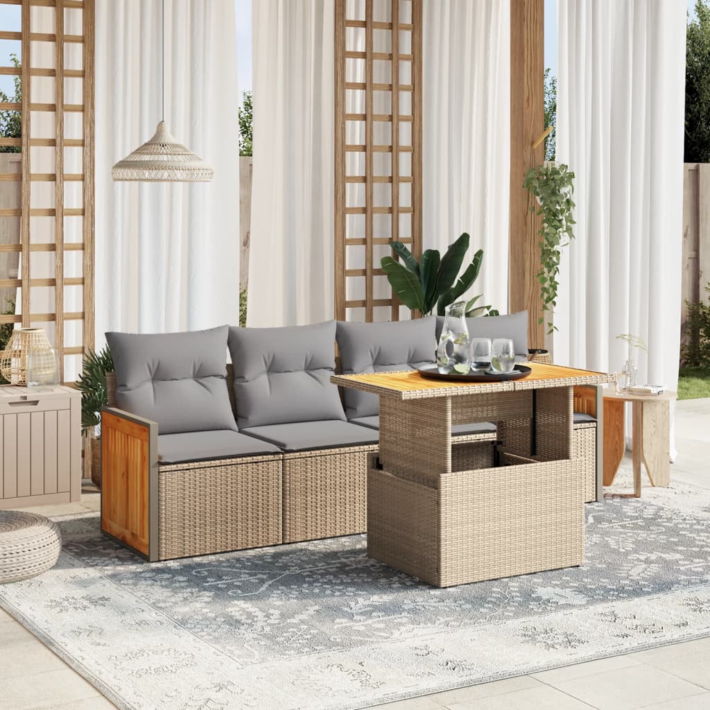 Set Divano da Giardino 5 pz con Cuscini Beige in Polyrattan 3273838