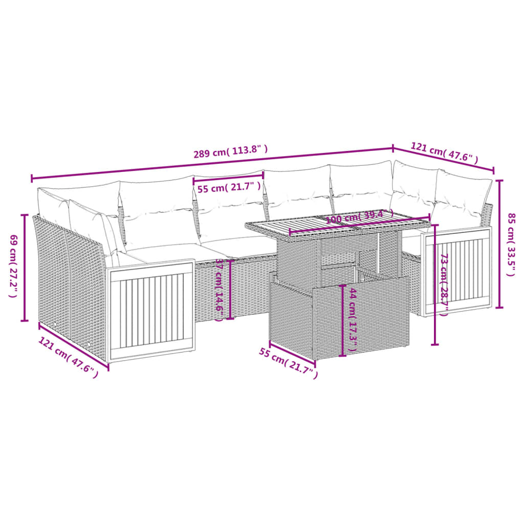 Set Divani da Giardino con Cuscini 8 pz Nero in Polyrattan 3273869