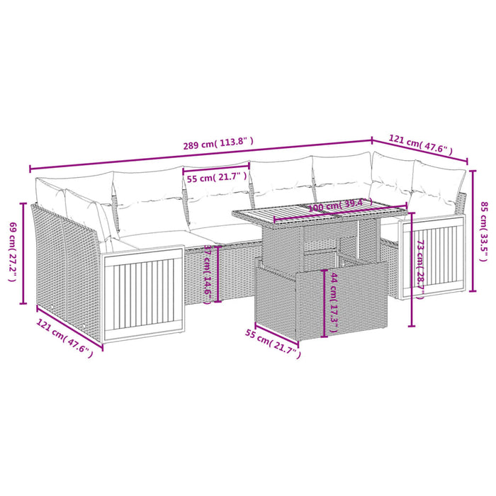 Set Divani da Giardino con Cuscini 8 pz Nero in Polyrattan 3273869