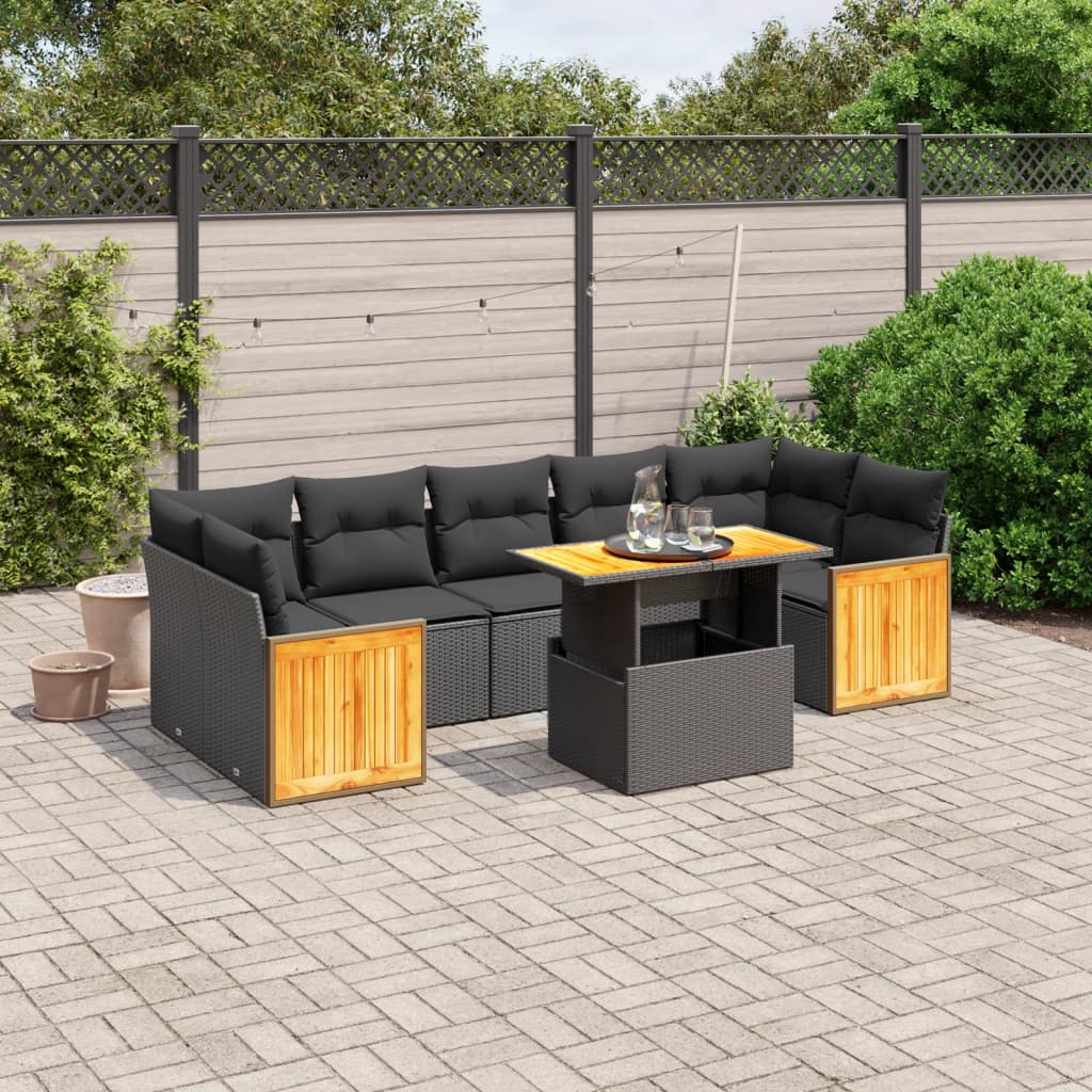 Set Divani da Giardino con Cuscini 8 pz Nero in Polyrattan 3273869