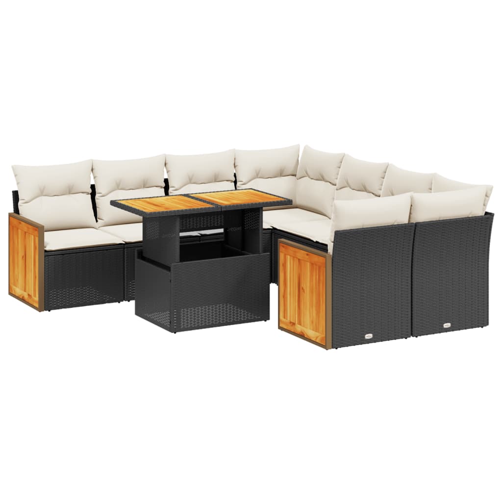 Set Divani da Giardino 9 pz con Cuscini Nero in Polyrattancod mxl 93102