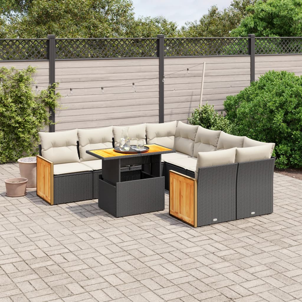 Set Divani da Giardino 9 pz con Cuscini Nero in Polyrattancod mxl 93102