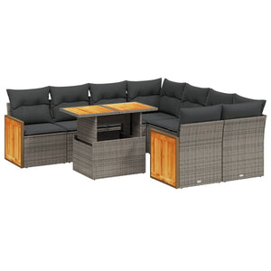 Set Divano da Giardino 9 pz con Cuscini Grigio in Polyrattan 3273888