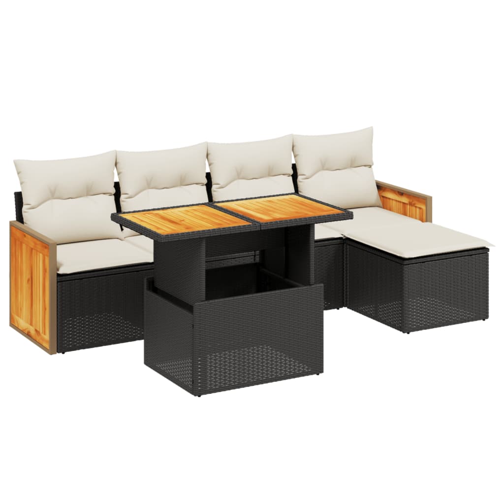 Set Divano da Giardino 6 pz con Cuscini Nero in Polyrattan 3273933