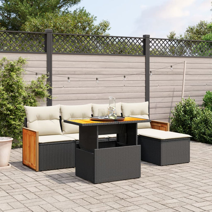 Set Divano da Giardino 6 pz con Cuscini Nero in Polyrattan 3273933