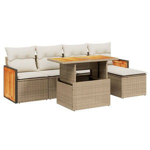 Set Divano da Giardino 6 pz con Cuscini Beige in Polyrattan 3273935