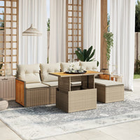 Set Divano da Giardino 6 pz con Cuscini Beige in Polyrattan 3273935