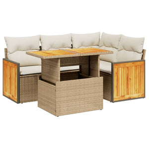 Set Divano da Giardino 5 pz con Cuscini Beige in Polyrattan 3273942