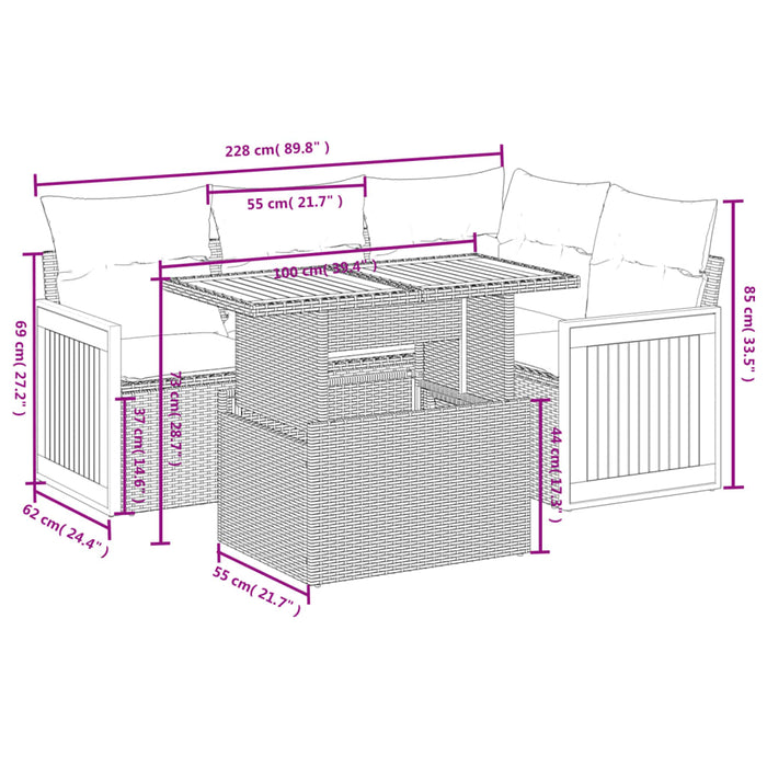 Set Divano da Giardino 5 pz con Cuscini Beige in Polyrattan 3273942