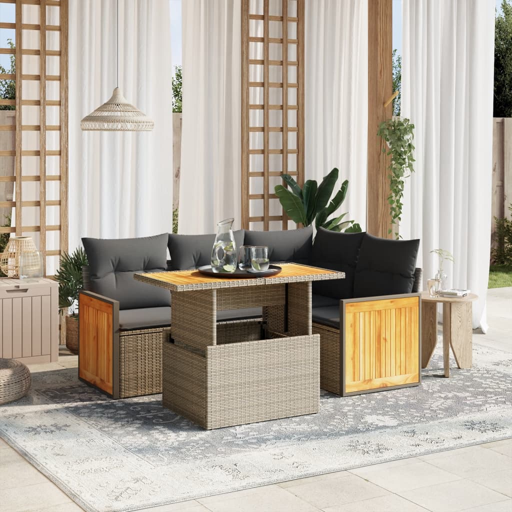 Set Divano da Giardino 5 pz con Cuscini Grigio in Polyrattan 3273944