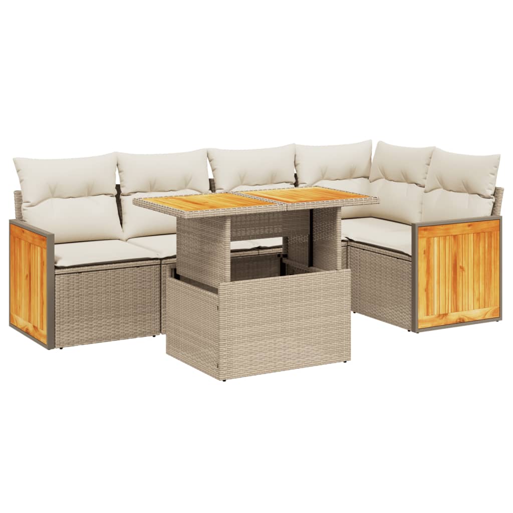 Set Divano da Giardino 6 pz con Cuscini Beige in Polyrattan 3273949