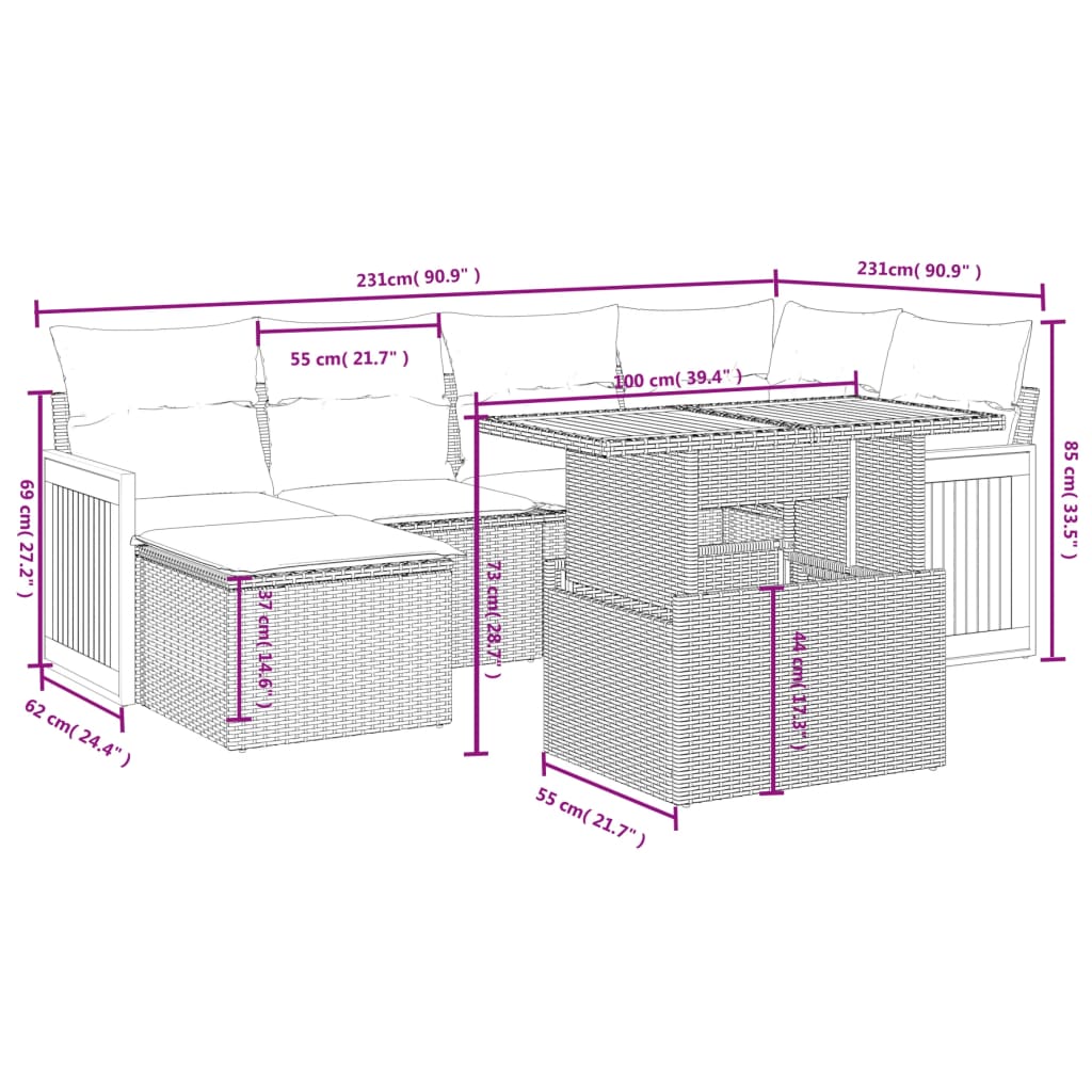 Set Divano da Giardino 6 pz con Cuscini Beige in Polyrattan 3273949