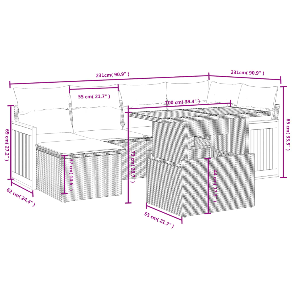 Set Divano da Giardino 6 pz con Cuscini Beige in Polyrattan 3273950