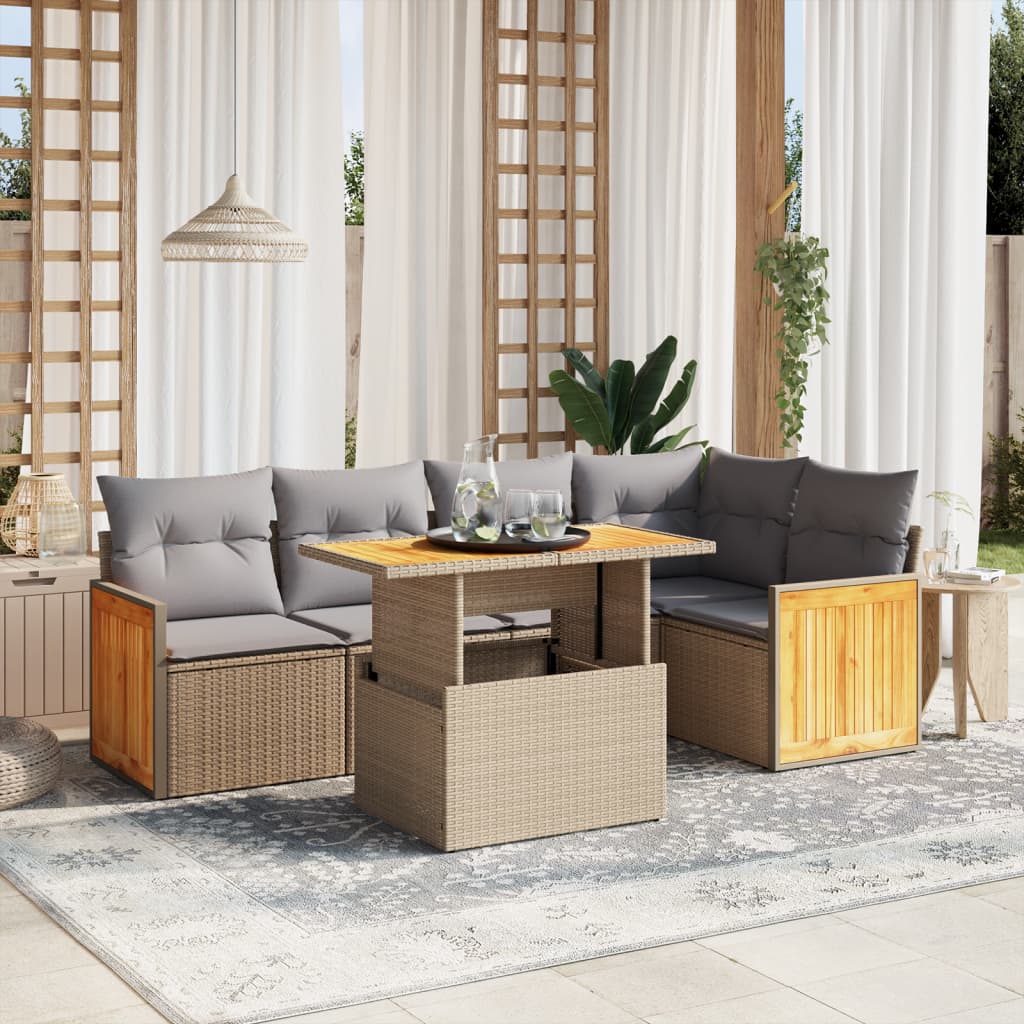 Set Divano da Giardino 6 pz con Cuscini Beige in Polyrattan 3273950