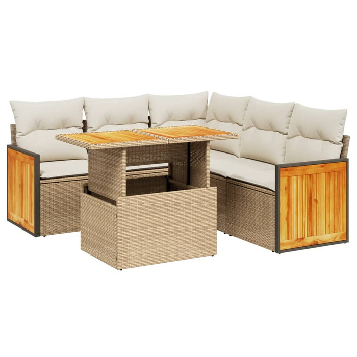 Set Divano da Giardino 6 pz con Cuscini Beige in Polyrattan 3273956