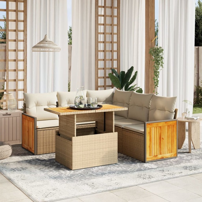 Set Divano da Giardino 6 pz con Cuscini Beige in Polyrattan 3273956