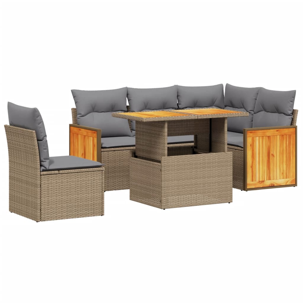 Set Divano da Giardino 6 pz con Cuscini Beige in Polyrattan 3273964