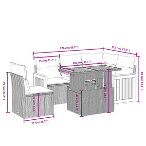 Set Divano da Giardino 6 pz con Cuscini Beige in Polyrattan 3273964