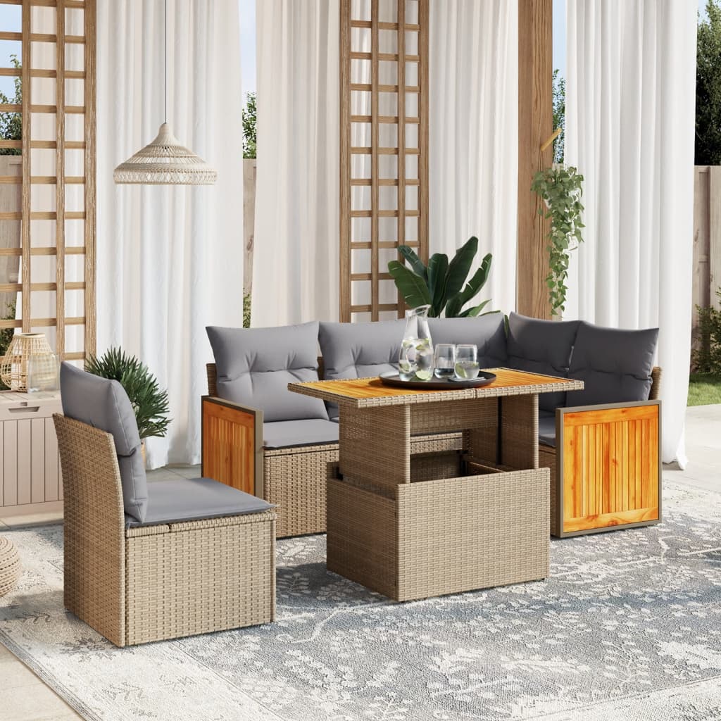 Set Divano da Giardino 6 pz con Cuscini Beige in Polyrattan 3273964