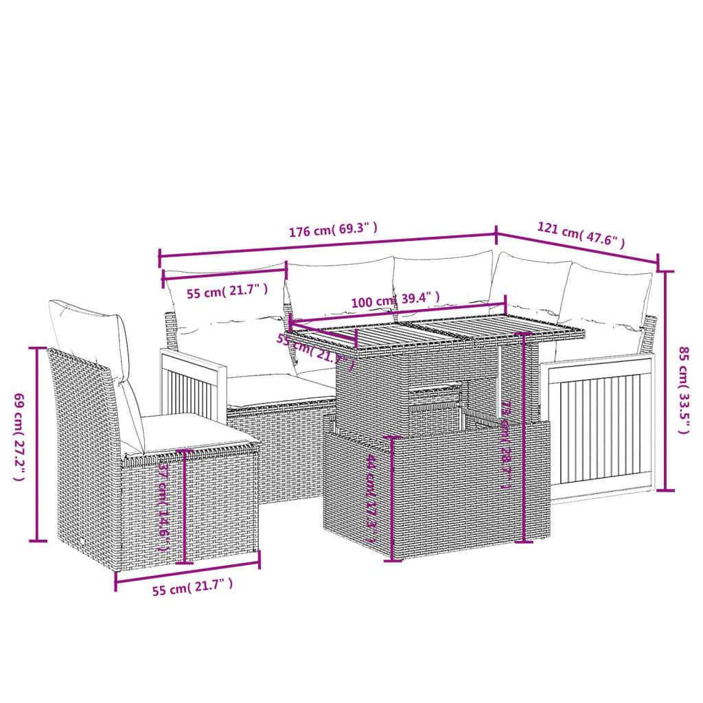 Set Divano da Giardino 6 pz con Cuscini Beige in Polyrattan 3273965