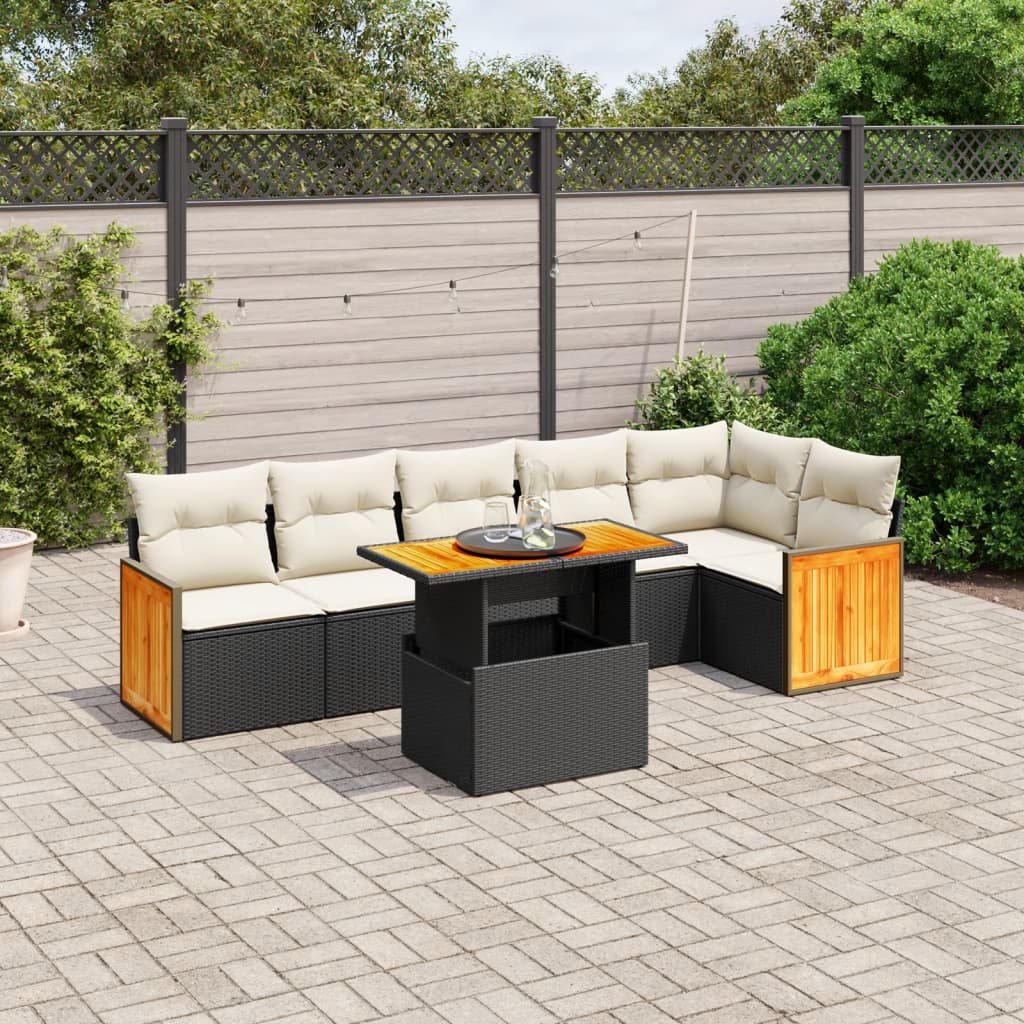 Set Divani da Giardino con Cuscini 7pz Nero Polyrattancod mxl 112876