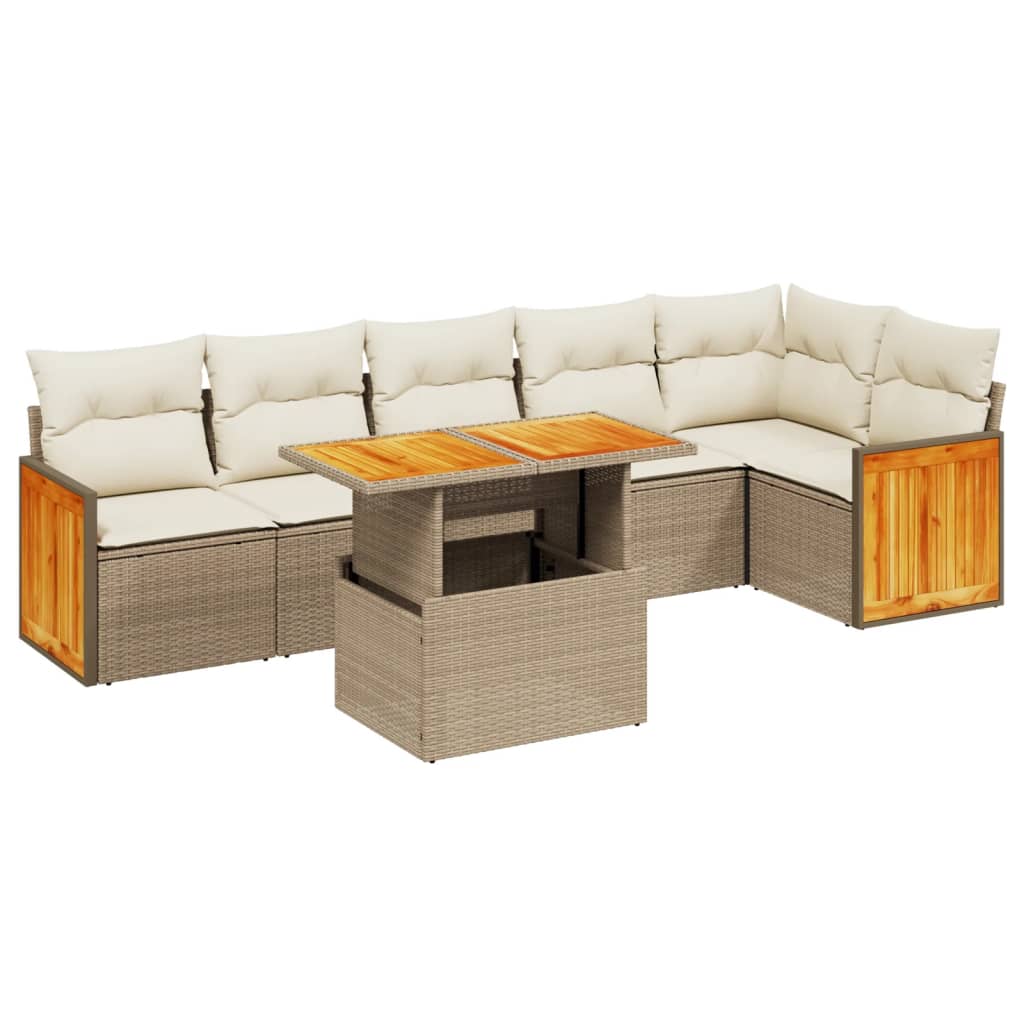 Set Divani da Giardino 7 pz con Cuscini Beige in Polyrattan 3273970