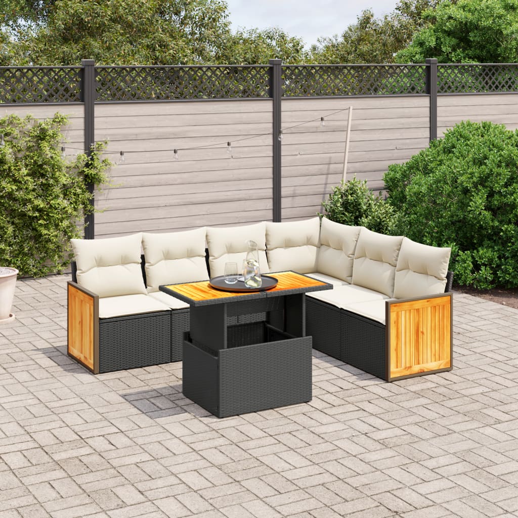 Set Divani da Giardino con Cuscini 7pz Nero Polyrattancod mxl 112877