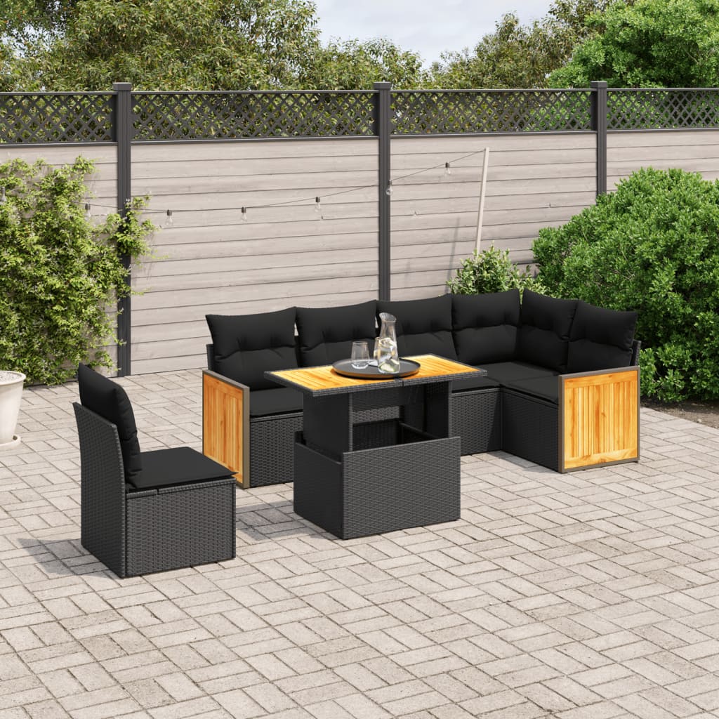 Set Divani da Giardino con Cuscini 7pz Nero Polyrattancod mxl 92390