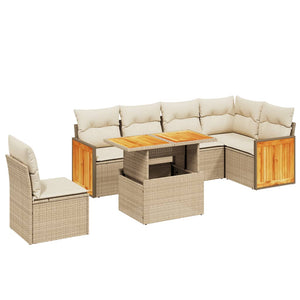 Set Divani da Giardino 7 pz con Cuscini Beige in Polyrattan 3273984