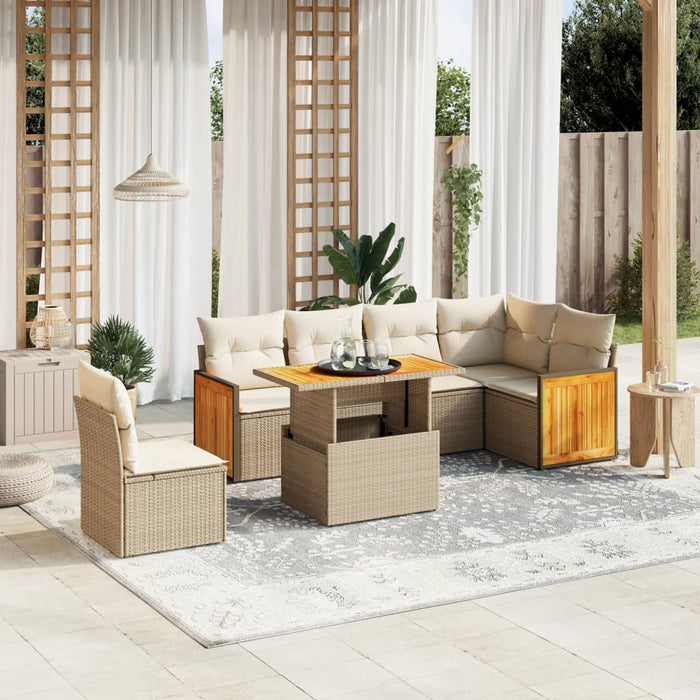 Set Divani da Giardino 7 pz con Cuscini Beige in Polyrattan 3273984