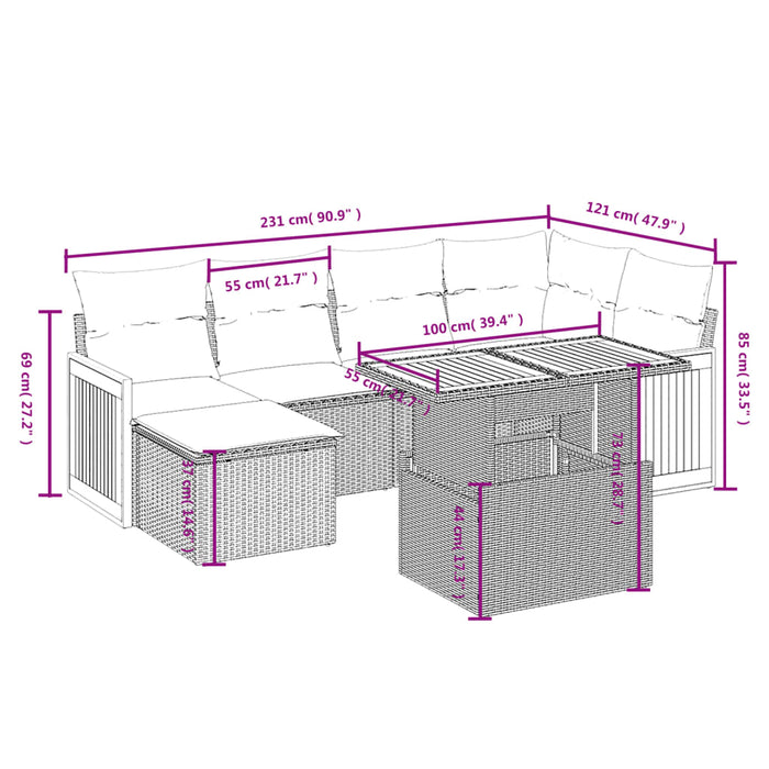 Set Divani da Giardino con Cuscini 7pz Nero Polyrattan 3274059