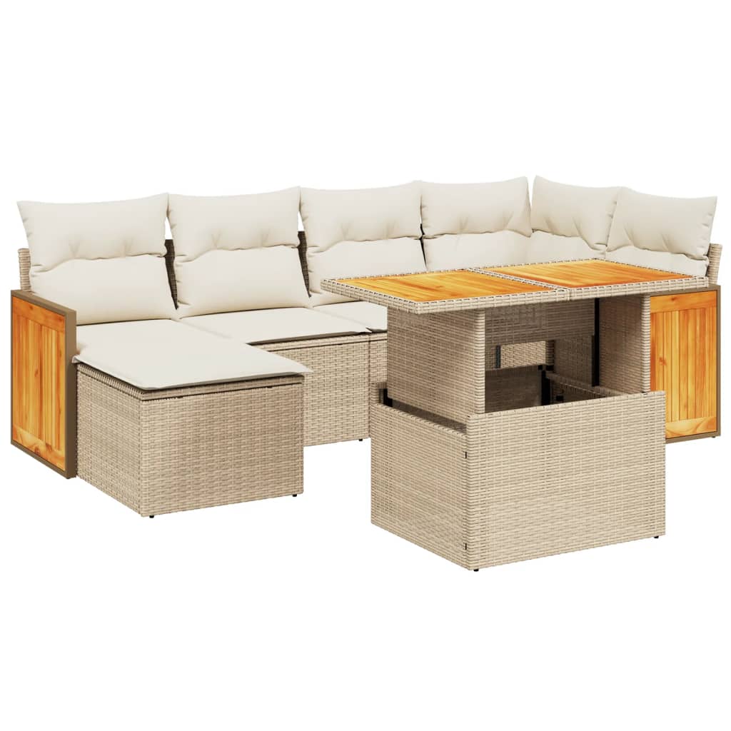 Set Divani da Giardino 7 pz con Cuscini Beige in Polyrattan 3274061