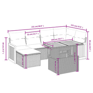 Set Divani da Giardino 7 pz con Cuscini Beige in Polyrattan 3274061