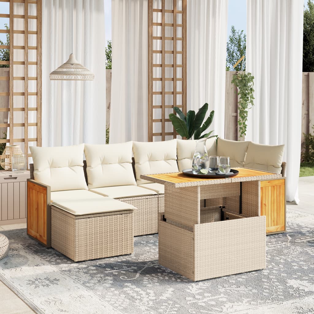 Set Divani da Giardino 7 pz con Cuscini Beige in Polyrattan 3274061